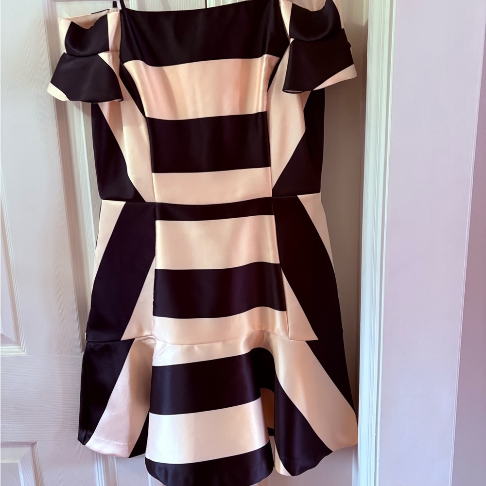 Chic Black and Cream Striped Mini Dress